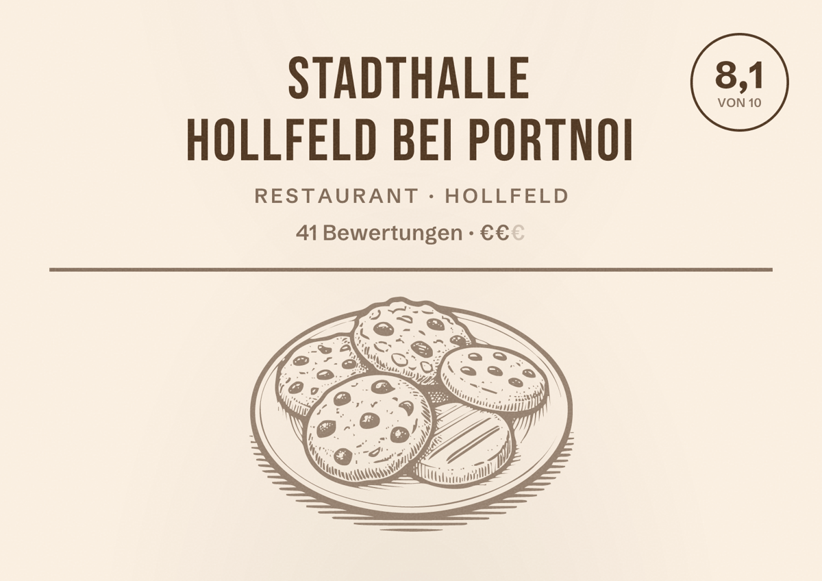 Illustriertes Poster von Stadthalle Hollfeld bei Portnoi, Restaurant in Hollfeld: Bewertung 8,1 von 10 aus 41 Bewertungen, Preisniveau €€