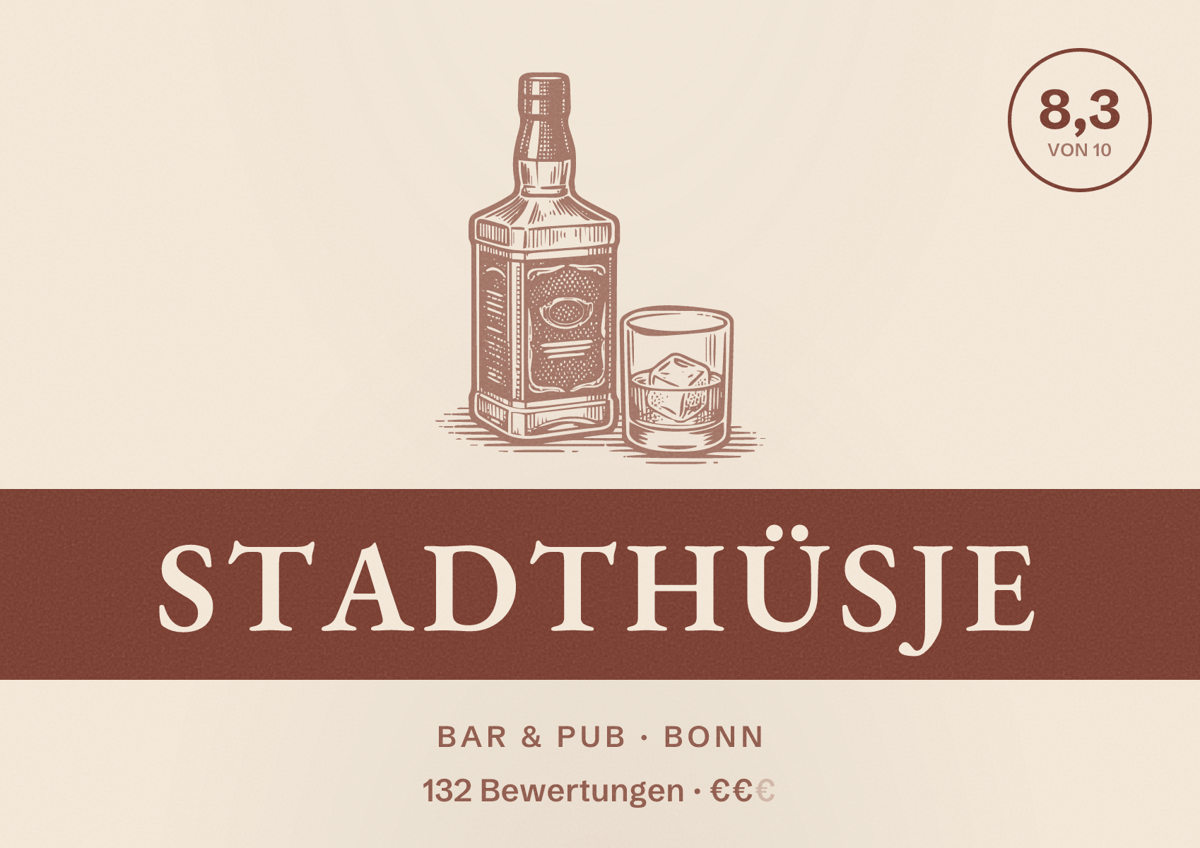 Illustriertes Poster von stadthüsje, Bar & Pub in Bonn: Bewertung 7 von 10 aus 112 Bewertungen, Preisniveau €