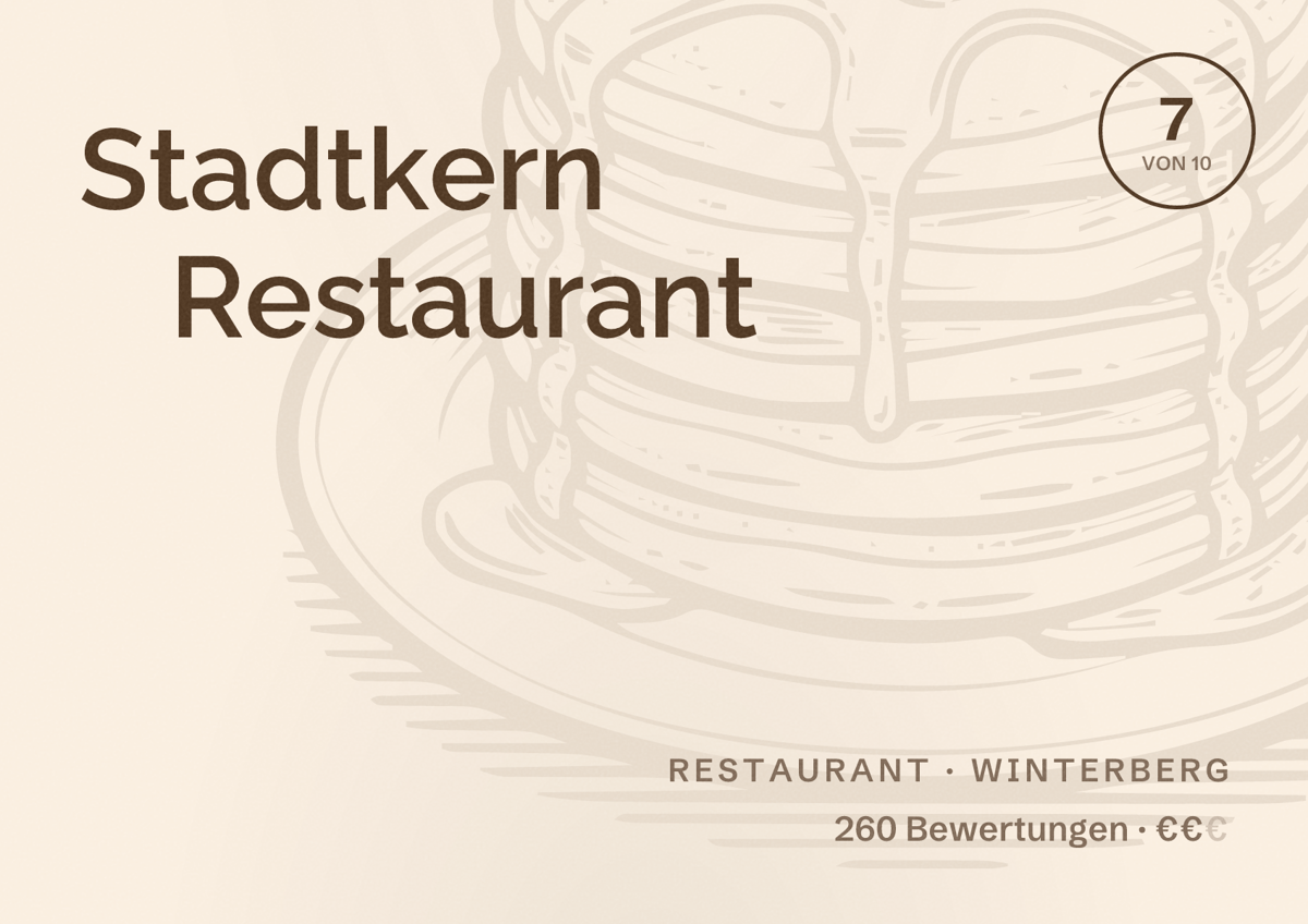 Illustriertes Poster von Stadtkern Restaurant, Restaurant in Winterberg: Bewertung 7 von 10 aus 260 Bewertungen, Preisniveau €€