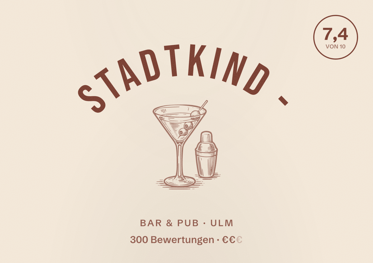 Illustriertes Poster von STADTKIND -, Bar & Pub in Ulm: Bewertung 7,4 von 10 aus 300 Bewertungen, Preisniveau €€