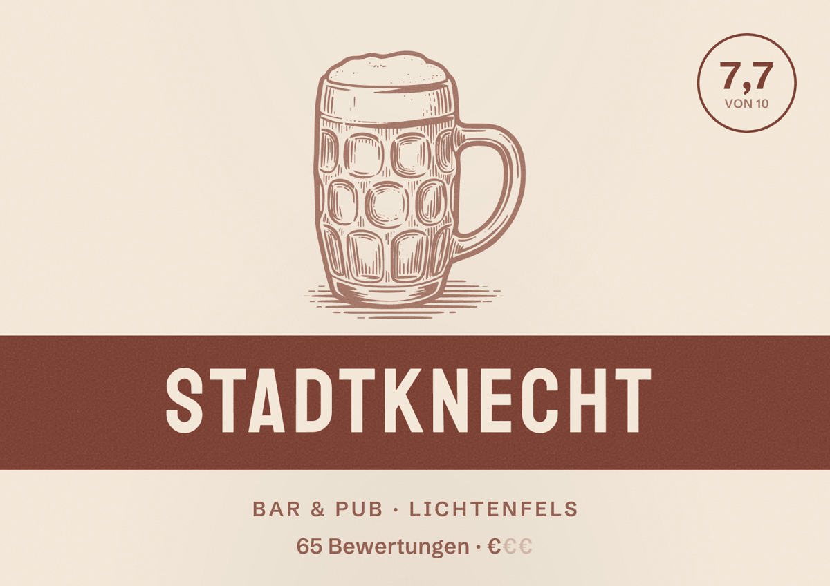 Illustriertes Poster von Stadtknecht, Bar & Pub in Lichtenfels: Bewertung 7,7 von 10 aus 65 Bewertungen, Preisniveau €