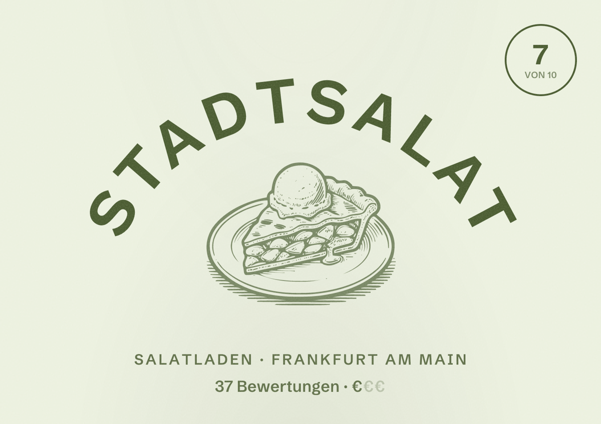 Illustriertes Poster von STADTSALAT, Salatladen in Frankfurt am Main: Bewertung 7 von 10 aus 37 Bewertungen, Preisniveau €