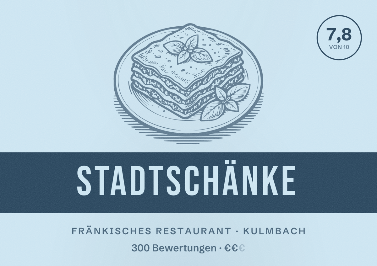 Illustriertes Poster von Stadtschänke, Fränkisches Restaurant in Kulmbach: Bewertung 7,8 von 10 aus 300 Bewertungen, Preisniveau €€