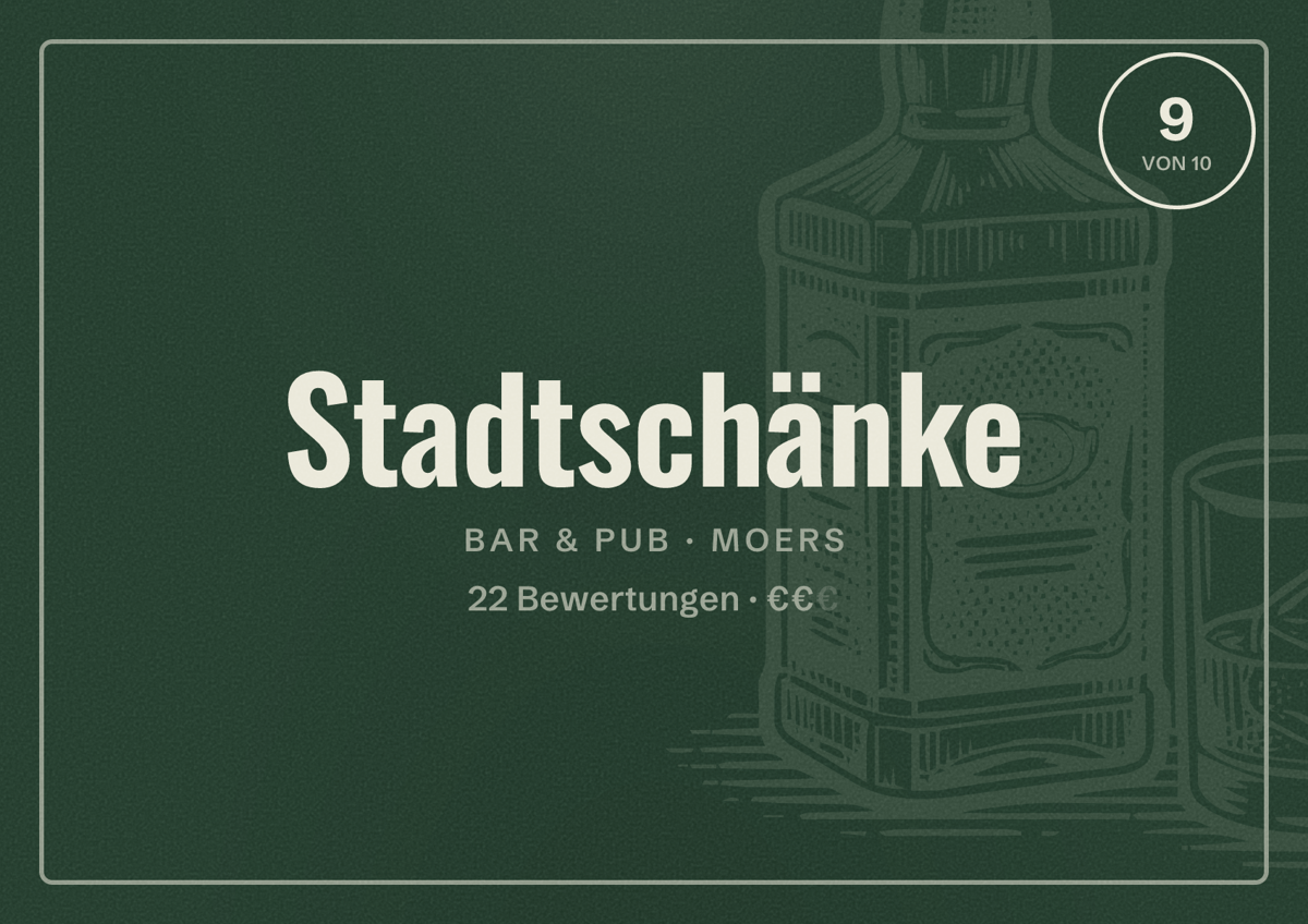 Illustriertes Poster von Stadtschänke, Bar & Pub in Moers: Bewertung 9 von 10 aus 22 Bewertungen, Preisniveau €€