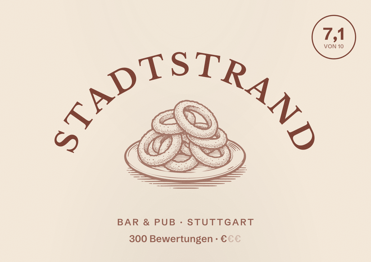 Illustriertes Poster von Stadtstrand, Bar & Pub in Stuttgart: Bewertung 7,1 von 10 aus 300 Bewertungen, Preisniveau €