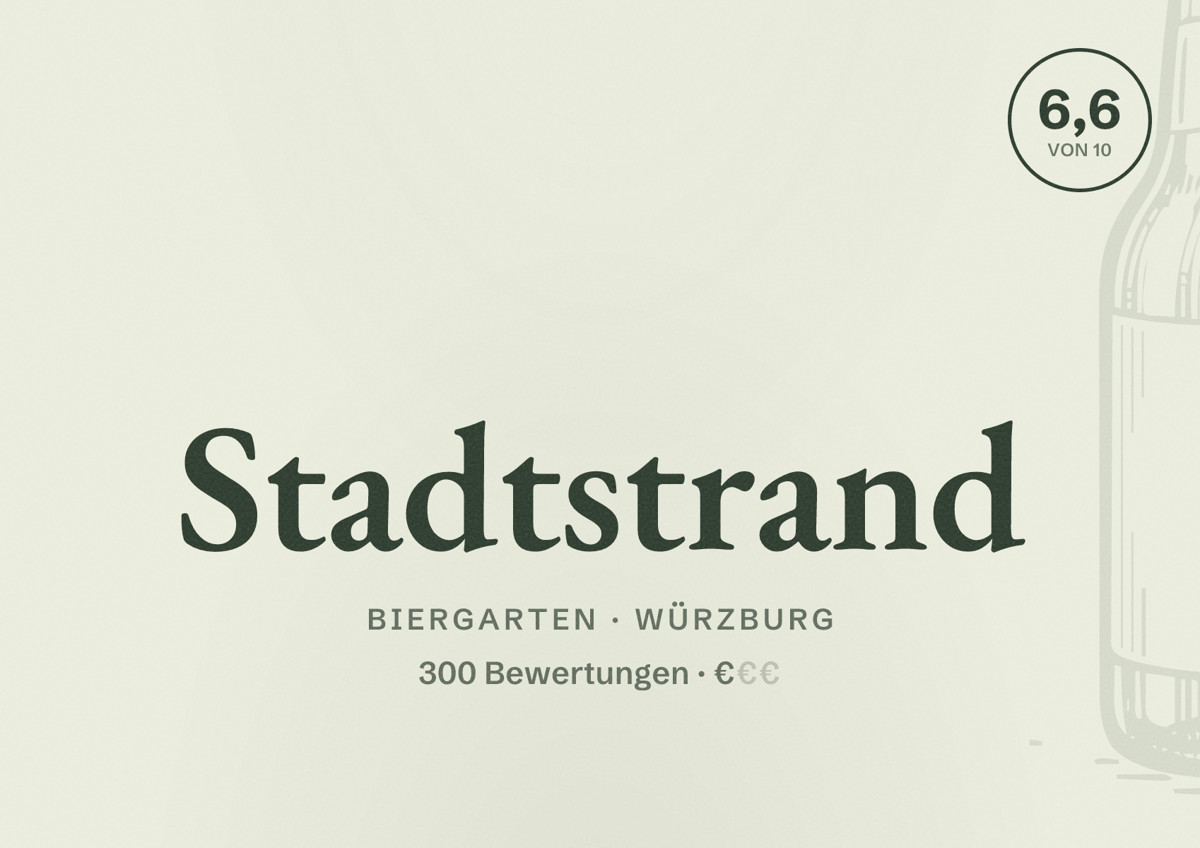 Illustriertes Poster von Stadtstrand, Biergarten in Würzburg: Bewertung 6,6 von 10 aus 300 Bewertungen, Preisniveau €