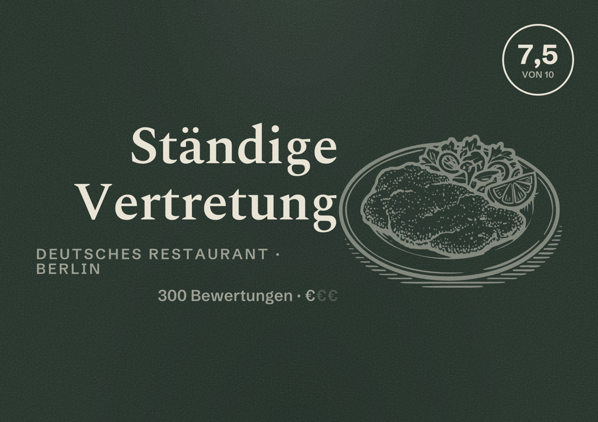 Illustriertes Poster von Ständige Vertretung, Deutsches Restaurant in Berlin: Bewertung 7,5 von 10 aus 300 Bewertungen, Preisniveau €