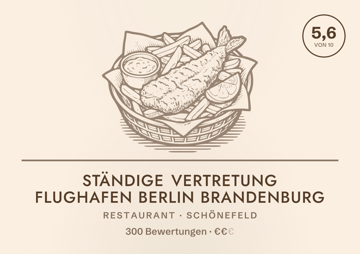 Illustriertes Poster von Ständige Vertretung Flughafen Berlin Brandenburg, Restaurant in Schönefeld: Bewertung 5,6 von 10 aus 300 Bewertungen, Preisniveau €€