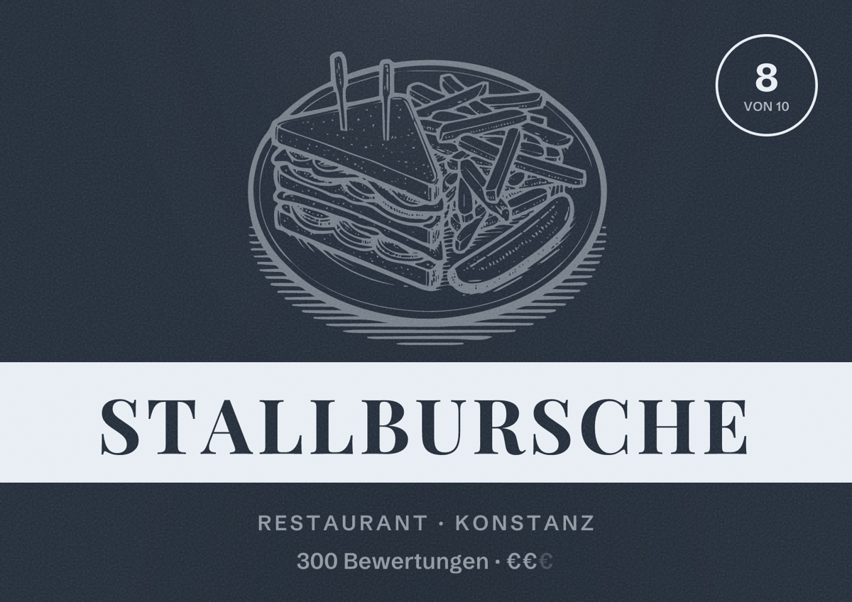 Illustriertes Poster von Stallbursche, Restaurant in Konstanz: Bewertung 8 von 10 aus 300 Bewertungen, Preisniveau €€