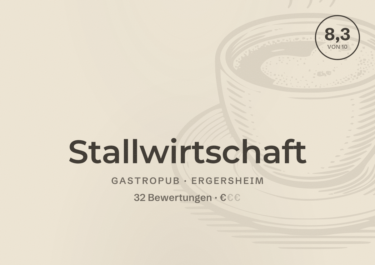 Illustriertes Poster von Stallwirtschaft, Gastropub in Ergersheim: Bewertung 8,3 von 10 aus 32 Bewertungen, Preisniveau €
