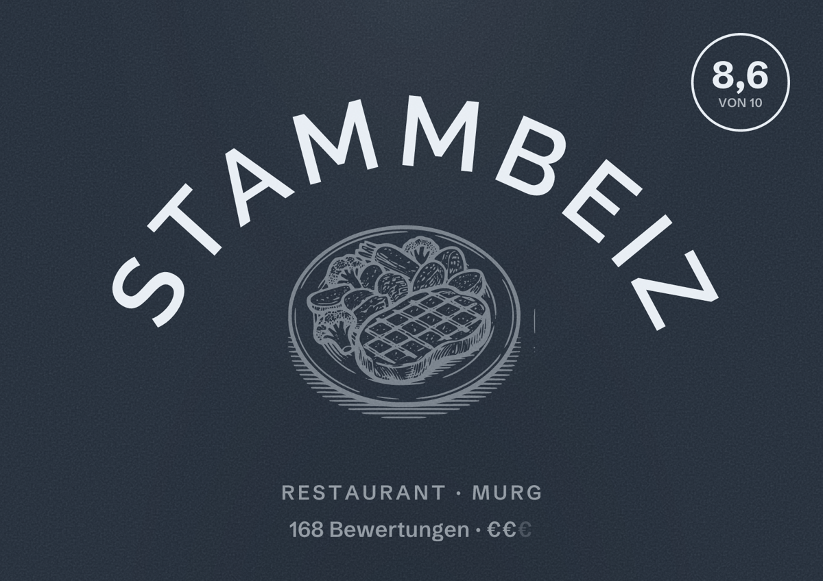 Illustriertes Poster von Stammbeiz, Restaurant in Murg: Bewertung 8,6 von 10 aus 168 Bewertungen, Preisniveau €€
