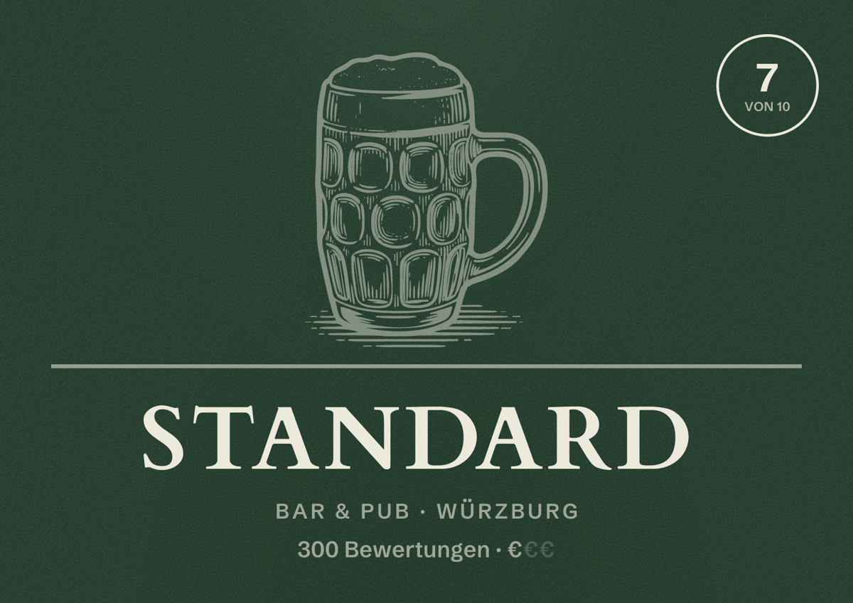 Illustriertes Poster von Standard, Bar & Pub in Würzburg: Bewertung 7 von 10 aus 300 Bewertungen, Preisniveau €