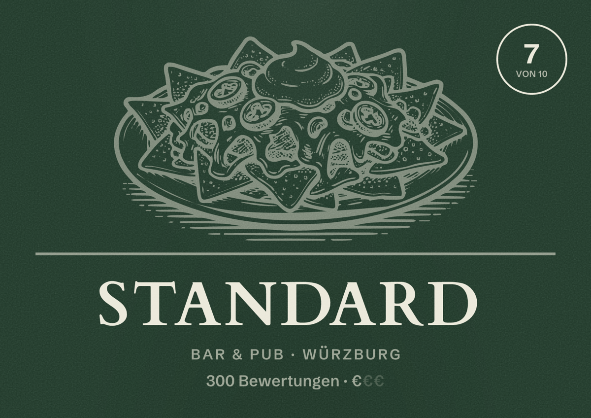Illustriertes Poster von Standard, Bar & Pub in Würzburg: Bewertung 7 von 10 aus 300 Bewertungen, Preisniveau €