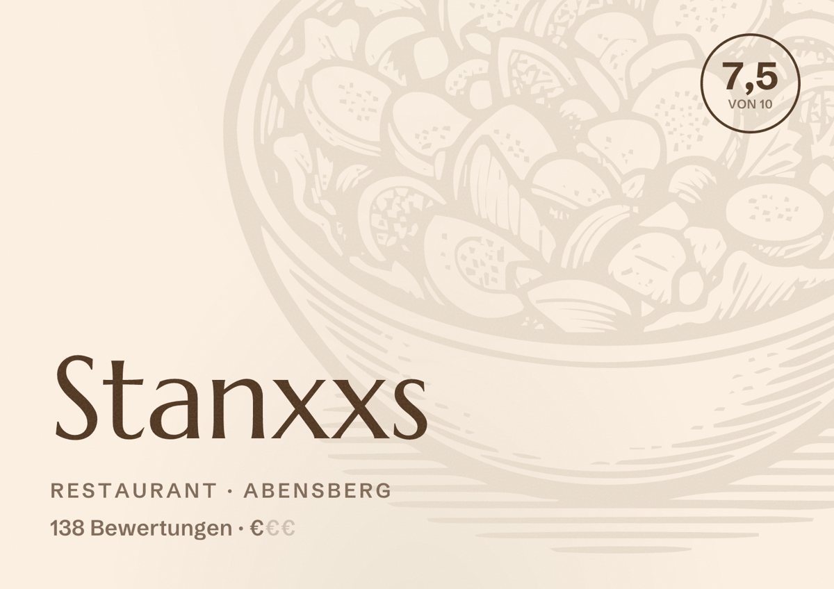 Illustriertes Poster von Stanxxs, Restaurant in Abensberg: Bewertung 7,5 von 10 aus 138 Bewertungen, Preisniveau €