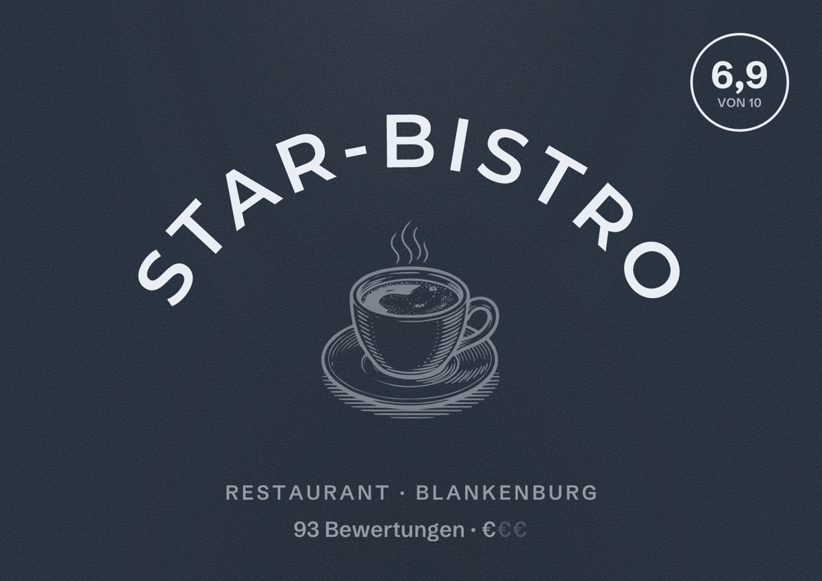 Illustriertes Poster von Star-Bistro, Restaurant in Blankenburg: Bewertung 6,9 von 10 aus 93 Bewertungen, Preisniveau €