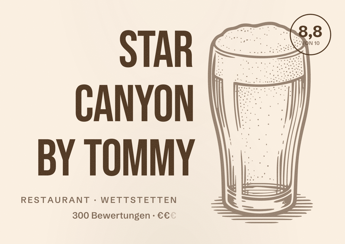 Illustriertes Poster von Star Canyon by Tommy, Restaurant in Wettstetten: Bewertung 8,8 von 10 aus 300 Bewertungen, Preisniveau €€