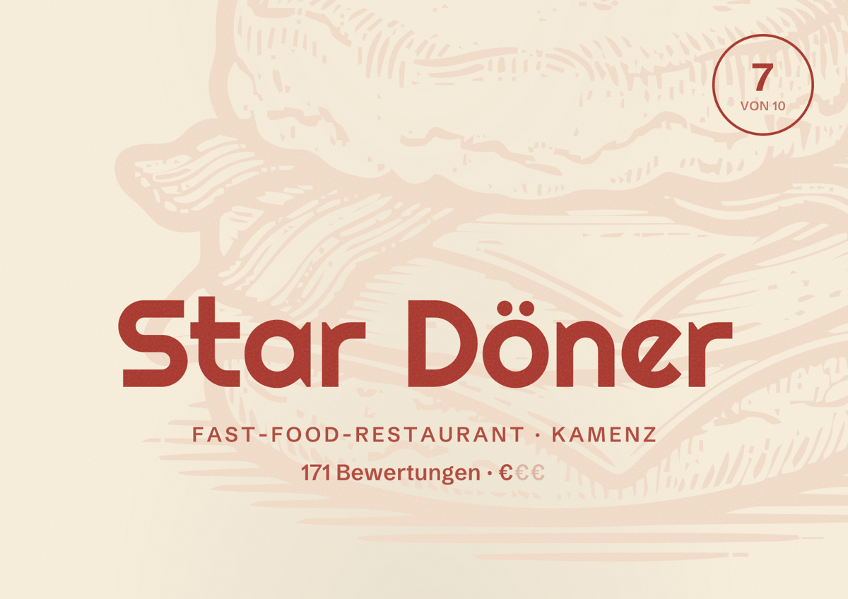 Illustriertes Poster von Star Döner, Fast-Food-Restaurant in Kamenz: Bewertung 7 von 10 aus 171 Bewertungen, Preisniveau €