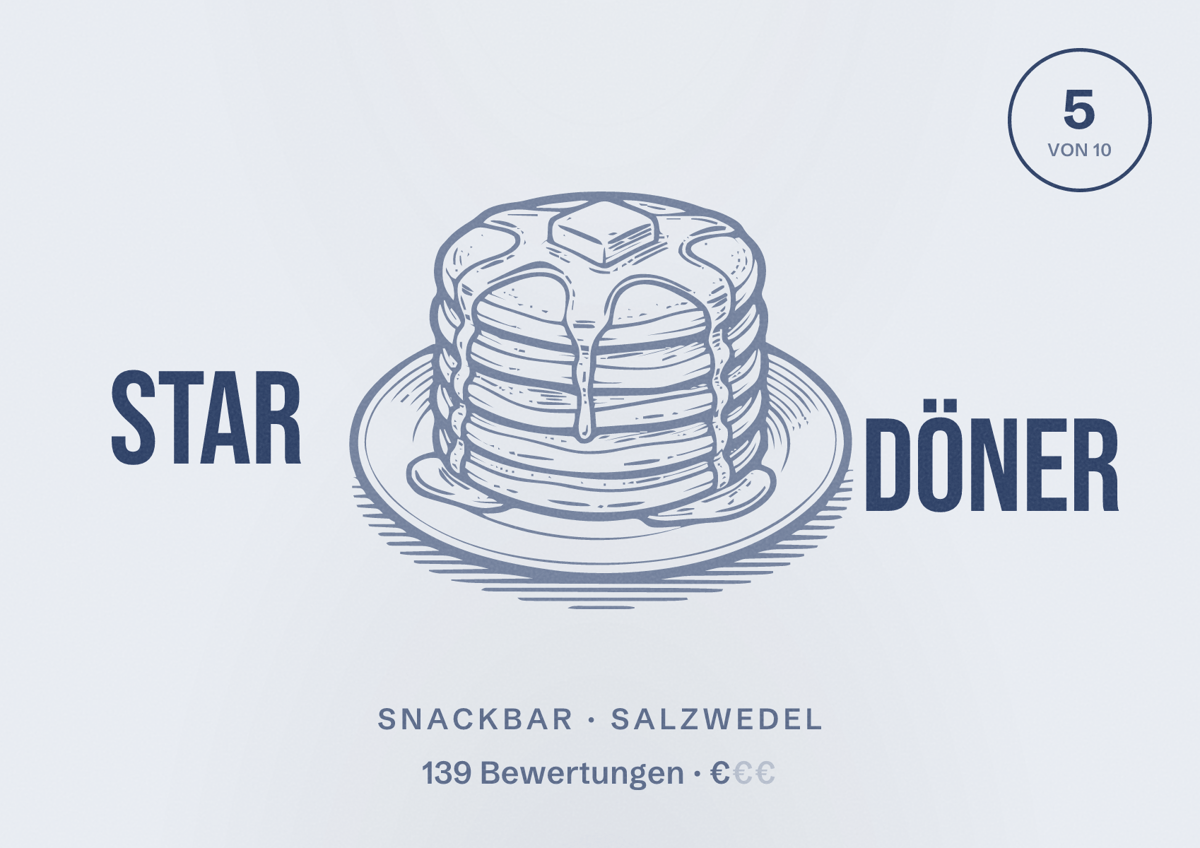 Illustriertes Poster von Star Döner, Snackbar in Salzwedel: Bewertung 5 von 10 aus 139 Bewertungen, Preisniveau €