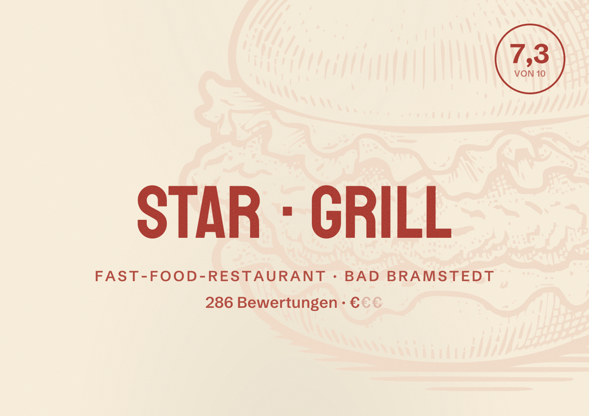 Illustriertes Poster von Star Grill, Fast-Food-Restaurant in Bad Bramstedt: Bewertung 7,3 von 10 aus 286 Bewertungen, Preisniveau €