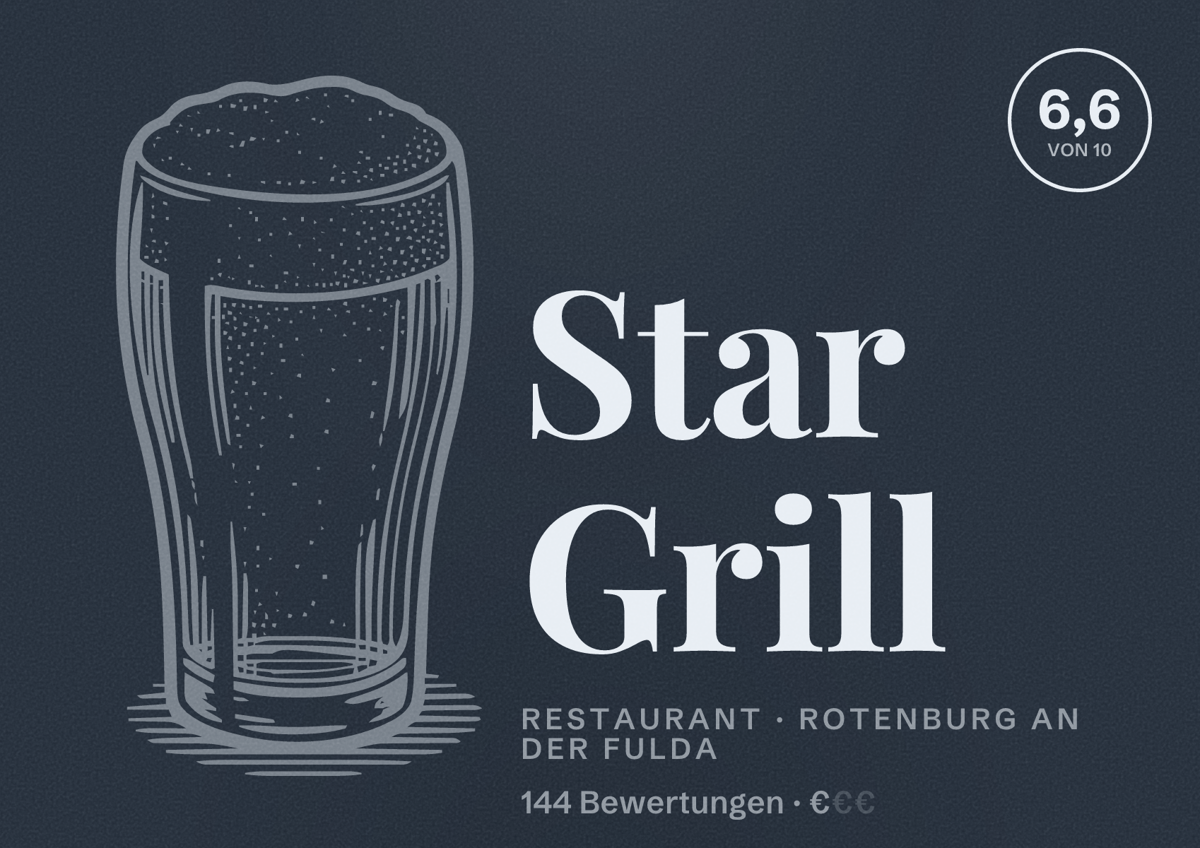 Illustriertes Poster von Star Grill, Restaurant in Rotenburg an der Fulda: Bewertung 6,6 von 10 aus 144 Bewertungen, Preisniveau €