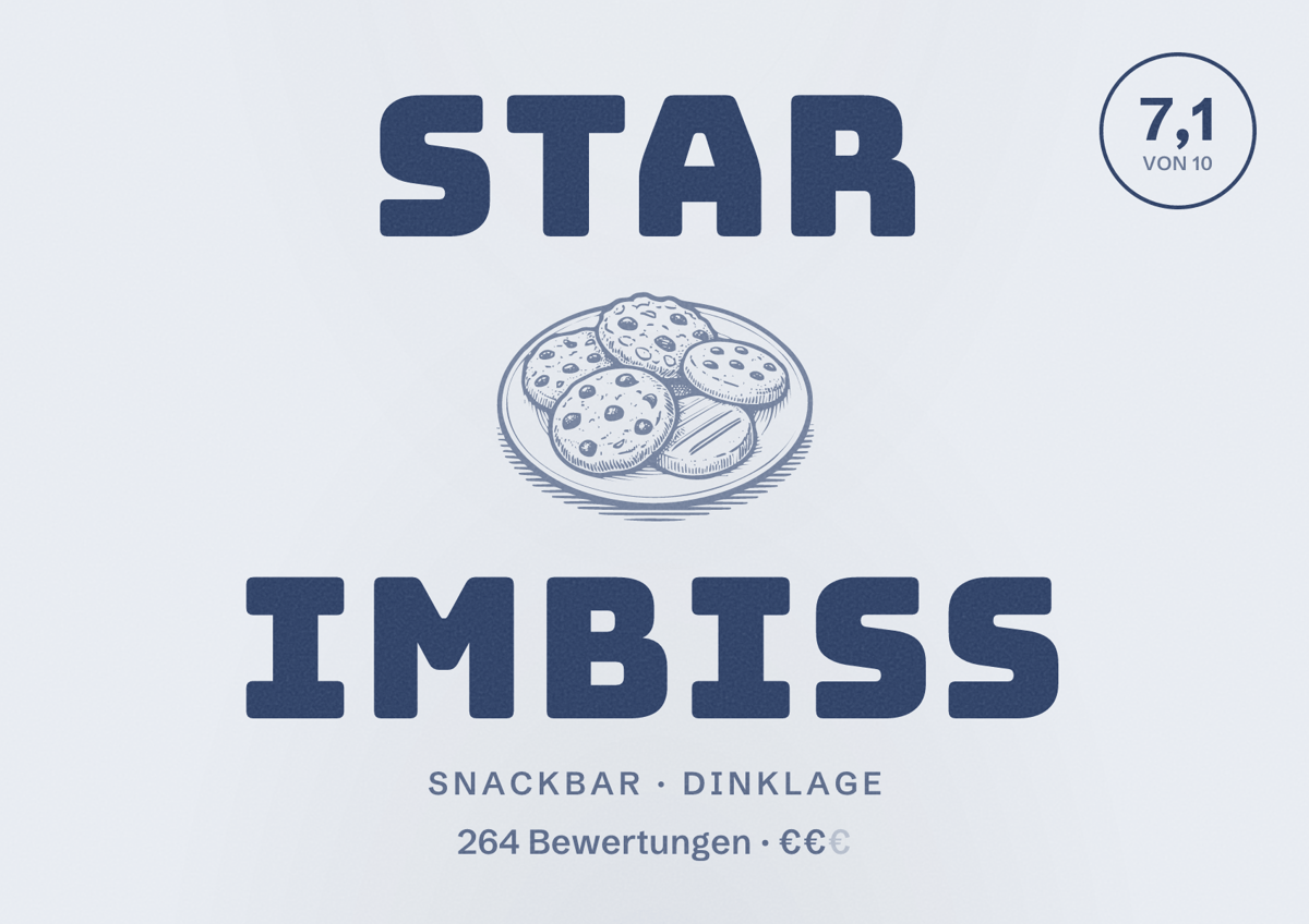 Illustriertes Poster von Star Imbiss, Snackbar in Dinklage: Bewertung 7,1 von 10 aus 264 Bewertungen, Preisniveau €€