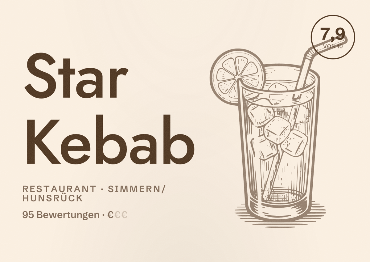 Illustriertes Poster von Star Kebab, Restaurant in Simmern/Hunsrück: Bewertung 7,9 von 10 aus 95 Bewertungen, Preisniveau €