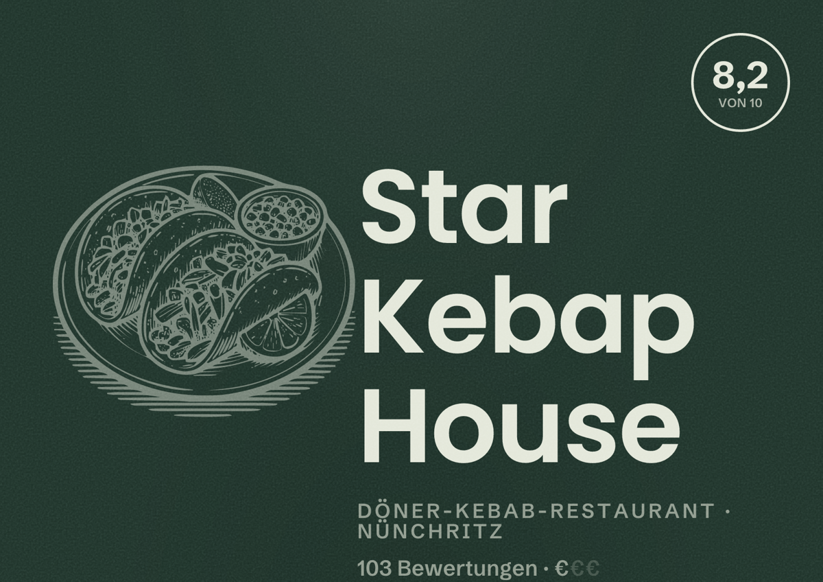 Illustriertes Poster von Star Kebap House, Döner-Kebab-Restaurant in Nünchritz: Bewertung 8,2 von 10 aus 103 Bewertungen, Preisniveau €
