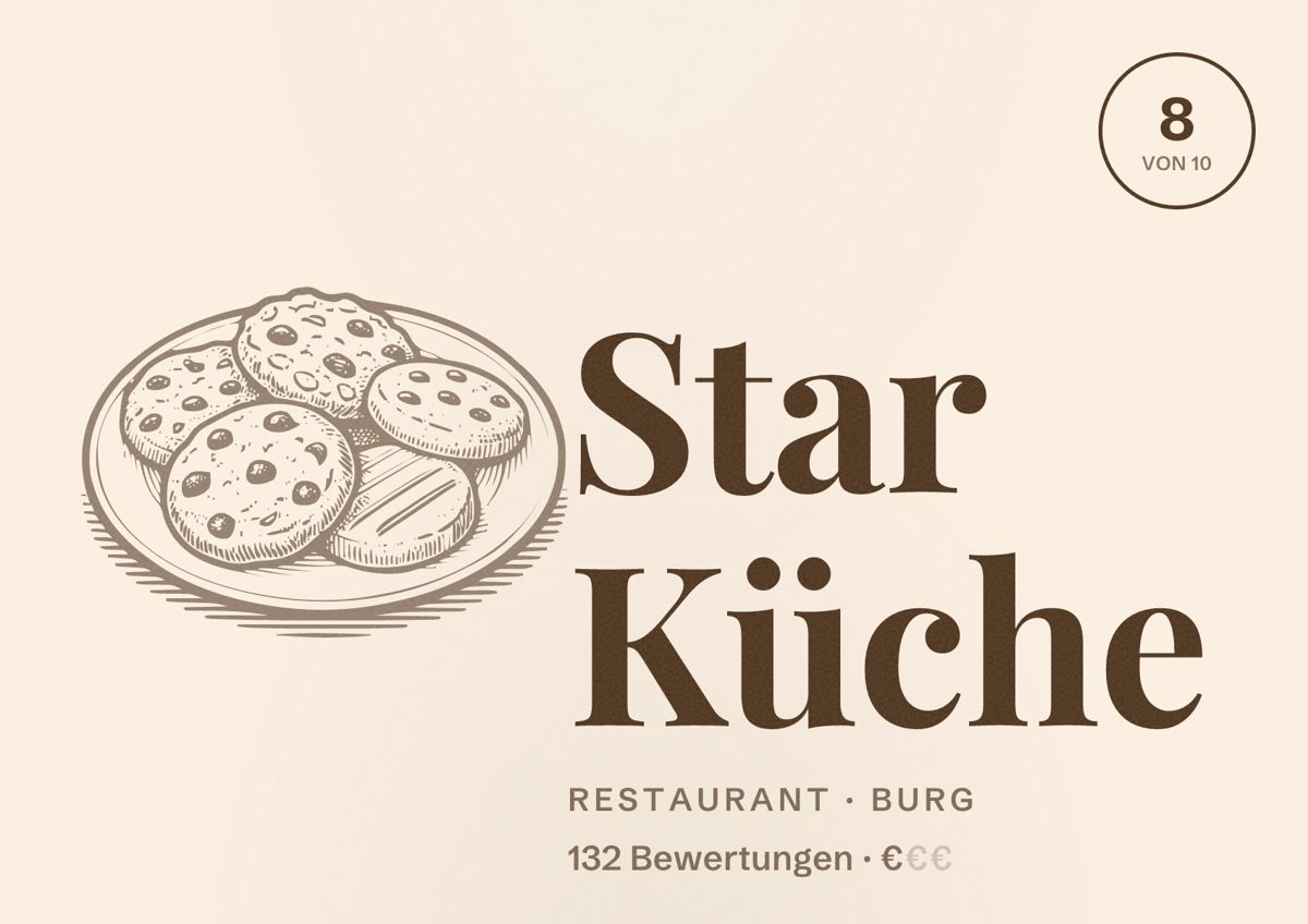 Illustriertes Poster von Star Küche, Restaurant in Burg: Bewertung 8 von 10 aus 132 Bewertungen, Preisniveau €