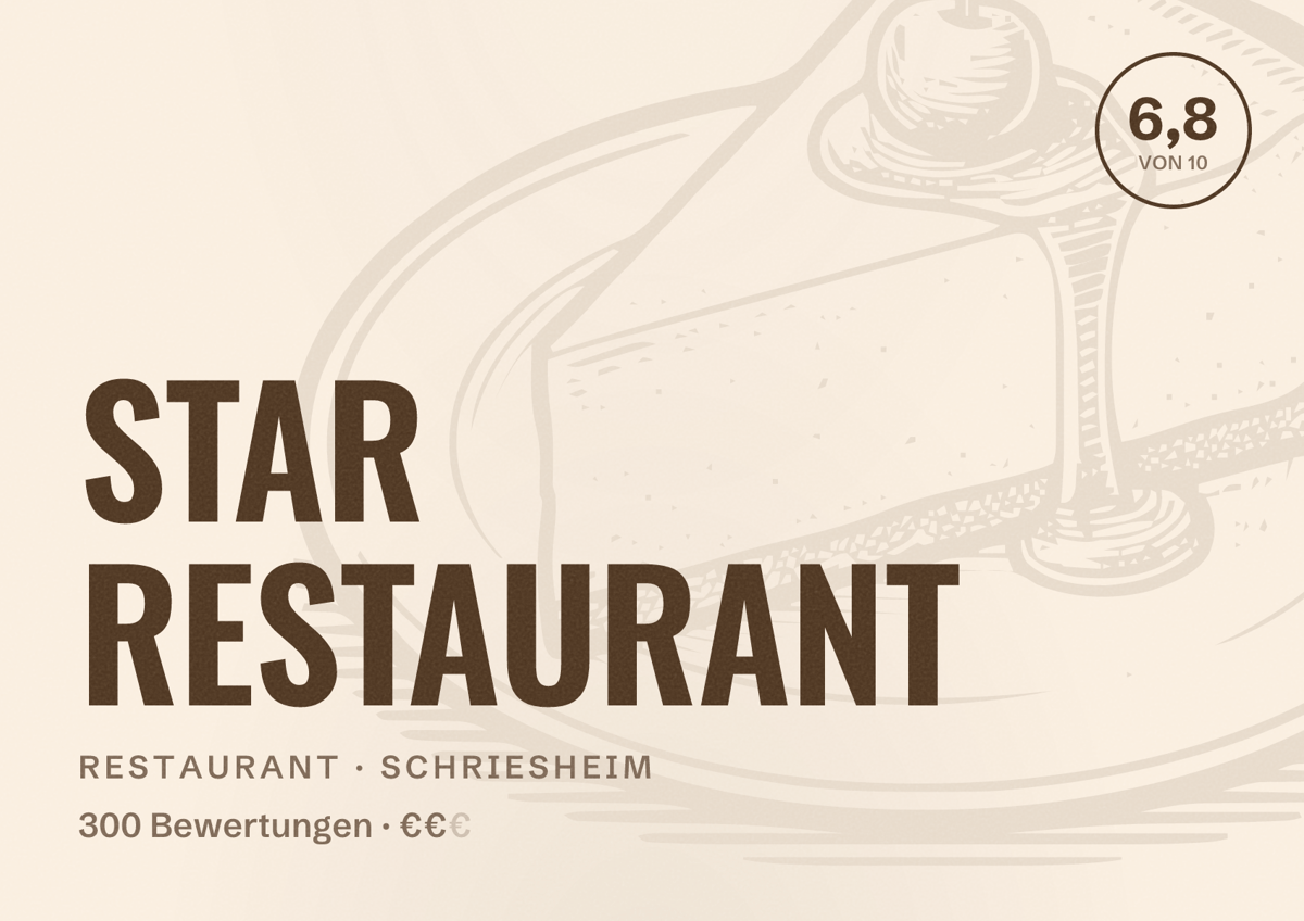Illustriertes Poster von STAR RESTAURANT, Restaurant in Schriesheim: Bewertung 6,8 von 10 aus 300 Bewertungen, Preisniveau €€