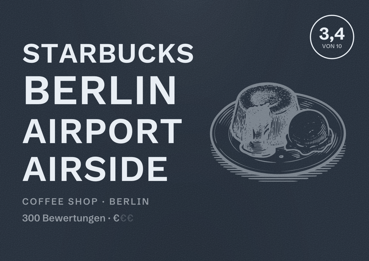 Illustriertes Poster von Starbucks Berlin Airport Airside, Coffee Shop in Berlin: Bewertung 3,4 von 10 aus 300 Bewertungen, Preisniveau €