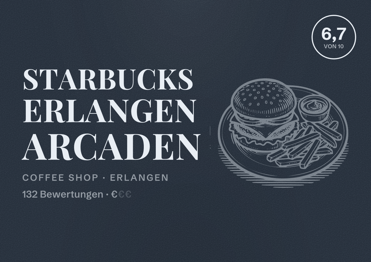 Illustriertes Poster von Starbucks Erlangen Arcaden, Coffee Shop in Erlangen: Bewertung 6,7 von 10 aus 132 Bewertungen, Preisniveau €
