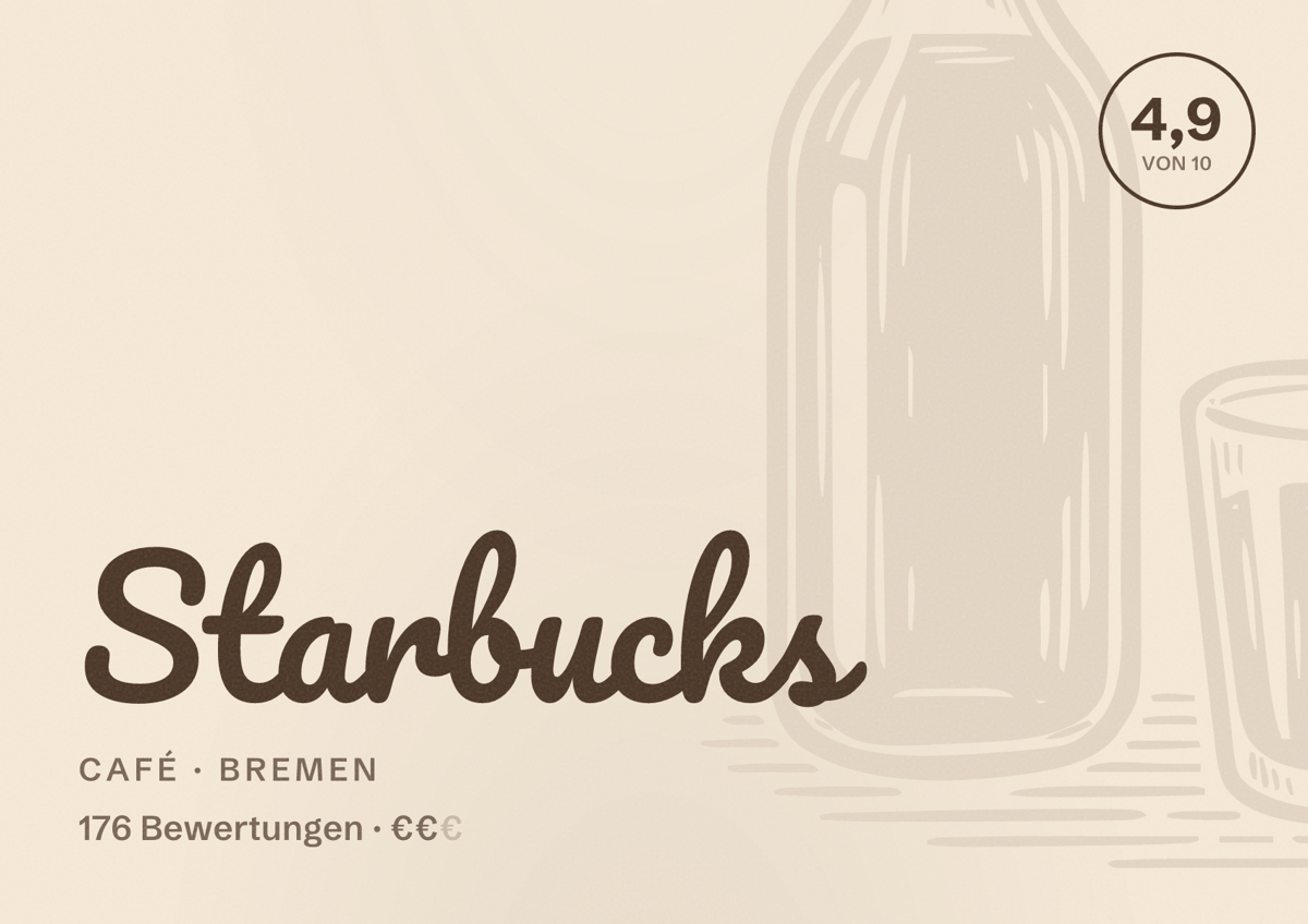 Illustriertes Poster von Starbucks, Café in Bremen: Gästebewertung 4,9 von 10 aus 176 Bewertungen