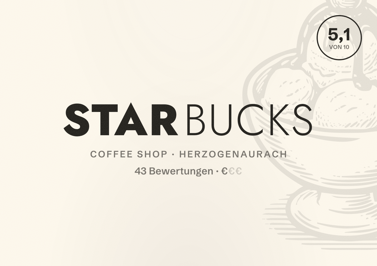 Illustriertes Poster von Starbucks, Coffee Shop in Herzogenaurach: Bewertung 5,1 von 10 aus 43 Bewertungen, Preisniveau €