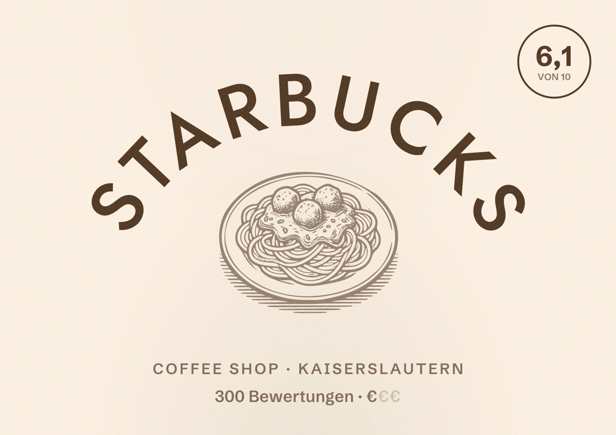 Illustriertes Poster von Starbucks, Coffee Shop in Kaiserslautern: Bewertung 6,1 von 10 aus 300 Bewertungen, Preisniveau €
