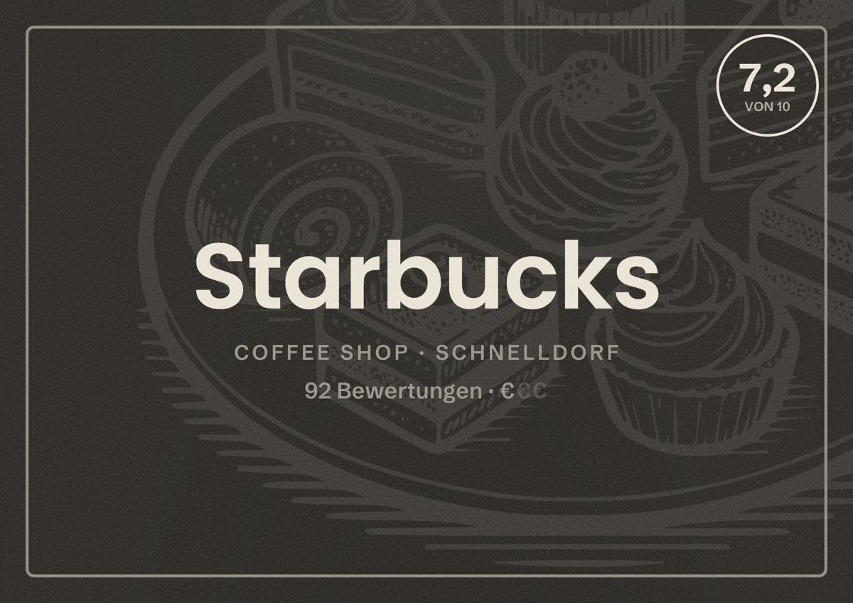 Illustriertes Poster von Starbucks, Coffee Shop in Schnelldorf: Bewertung 7,2 von 10 aus 92 Bewertungen, Preisniveau €
