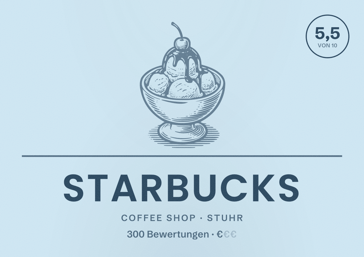 Illustriertes Poster von Starbucks, Coffee Shop in Stuhr: Bewertung 5,5 von 10 aus 300 Bewertungen, Preisniveau €