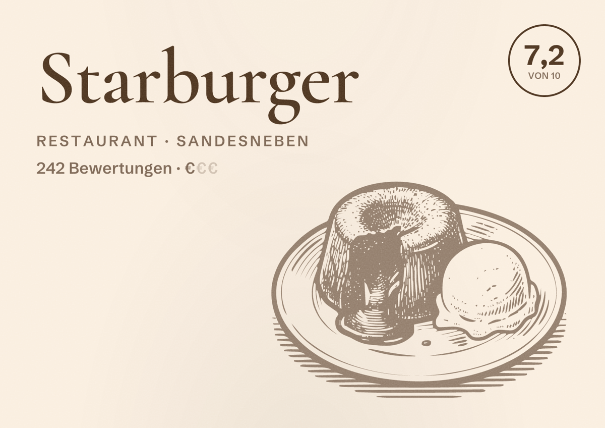 Illustriertes Poster von Starburger, Restaurant in Sandesneben: Bewertung 7,2 von 10 aus 242 Bewertungen, Preisniveau €