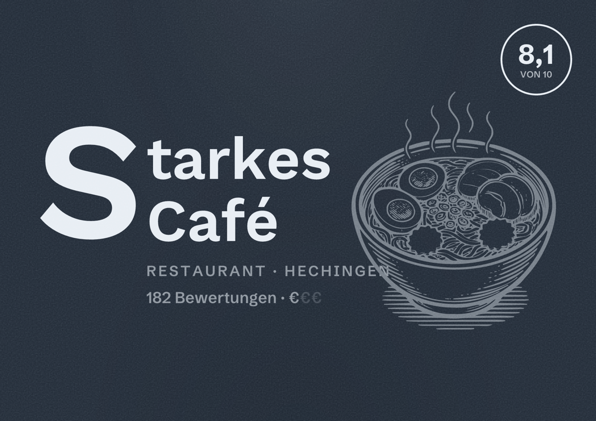 Illustriertes Poster von Starkes Café, Restaurant in Hechingen: Bewertung 8,1 von 10 aus 182 Bewertungen, Preisniveau €