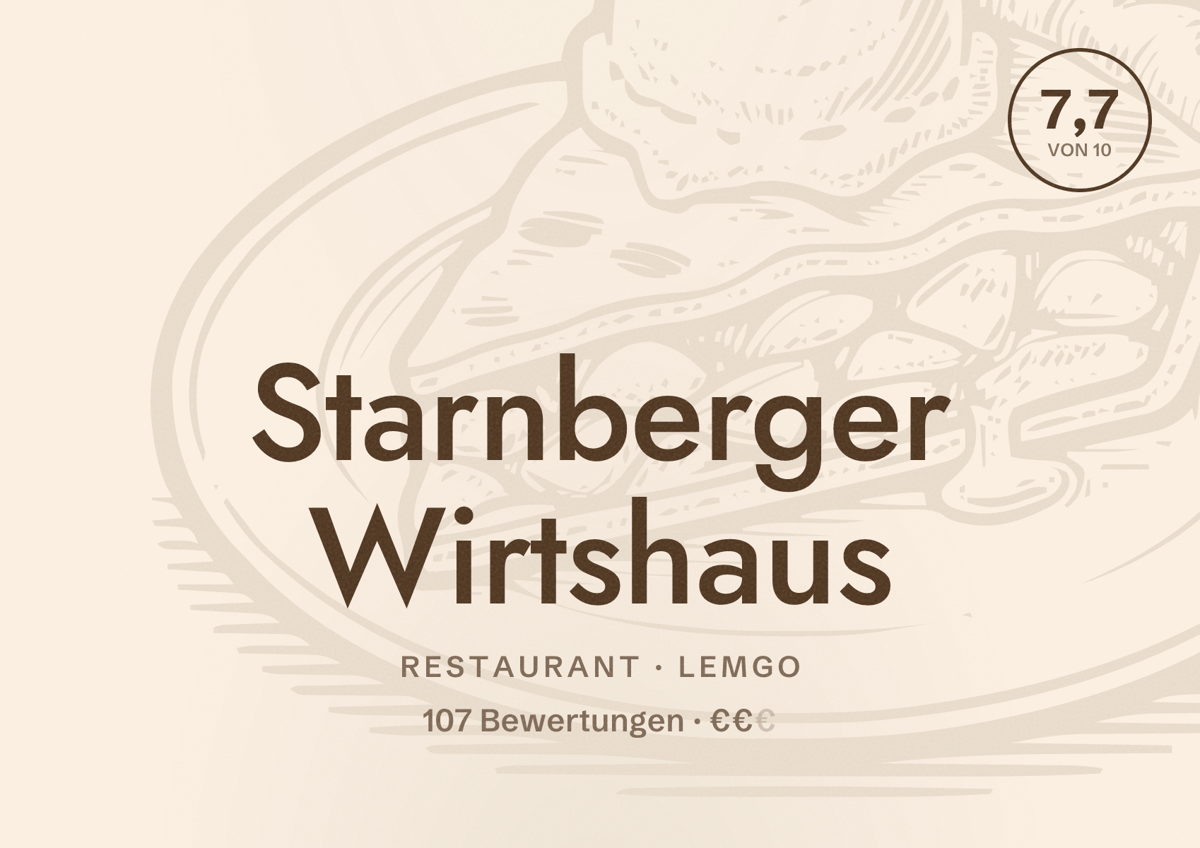 Illustriertes Poster von Starnberger Wirtshaus, Restaurant in Lemgo: Bewertung 7,7 von 10 aus 107 Bewertungen, Preisniveau €€
