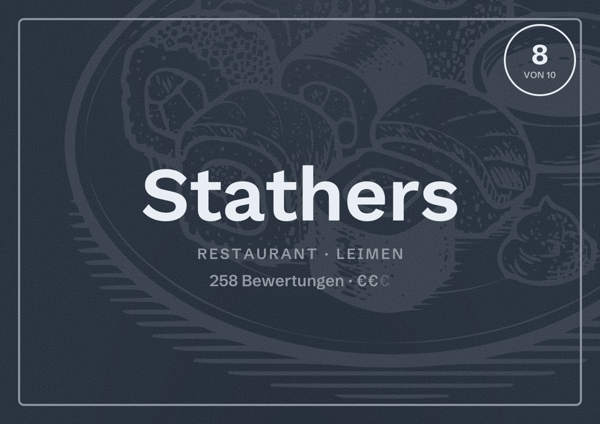 Illustriertes Poster von Stathers, Restaurant in Leimen: Bewertung 8 von 10 aus 258 Bewertungen, Preisniveau €€