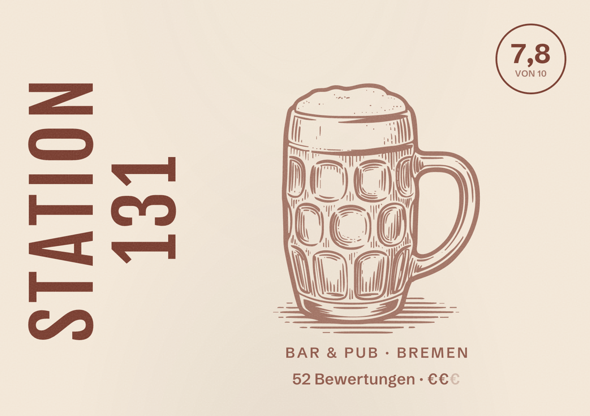Illustriertes Poster von STATION 131, Bar & Pub in Bremen: Bewertung 7,8 von 10 aus 52 Bewertungen, Preisniveau €€