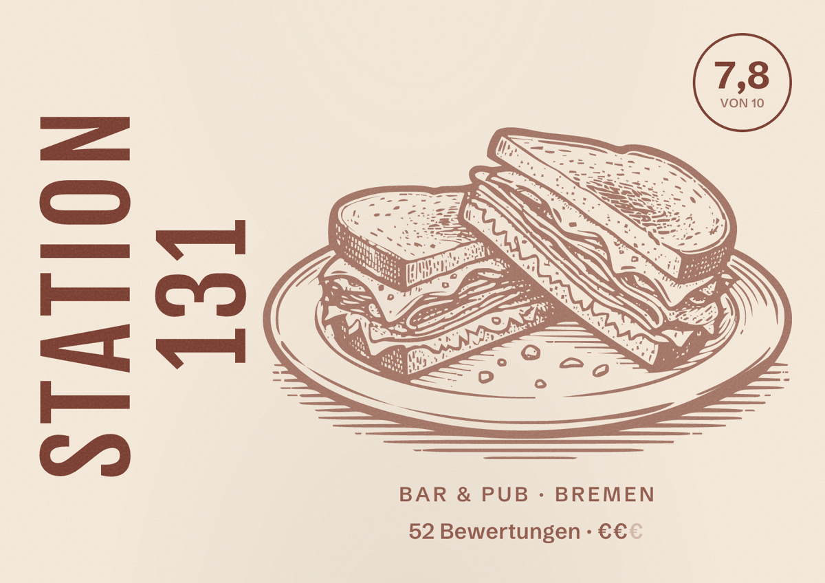 Illustriertes Poster von STATION 131, Bar & Pub in Bremen: Bewertung 7,8 von 10 aus 52 Bewertungen, Preisniveau €€