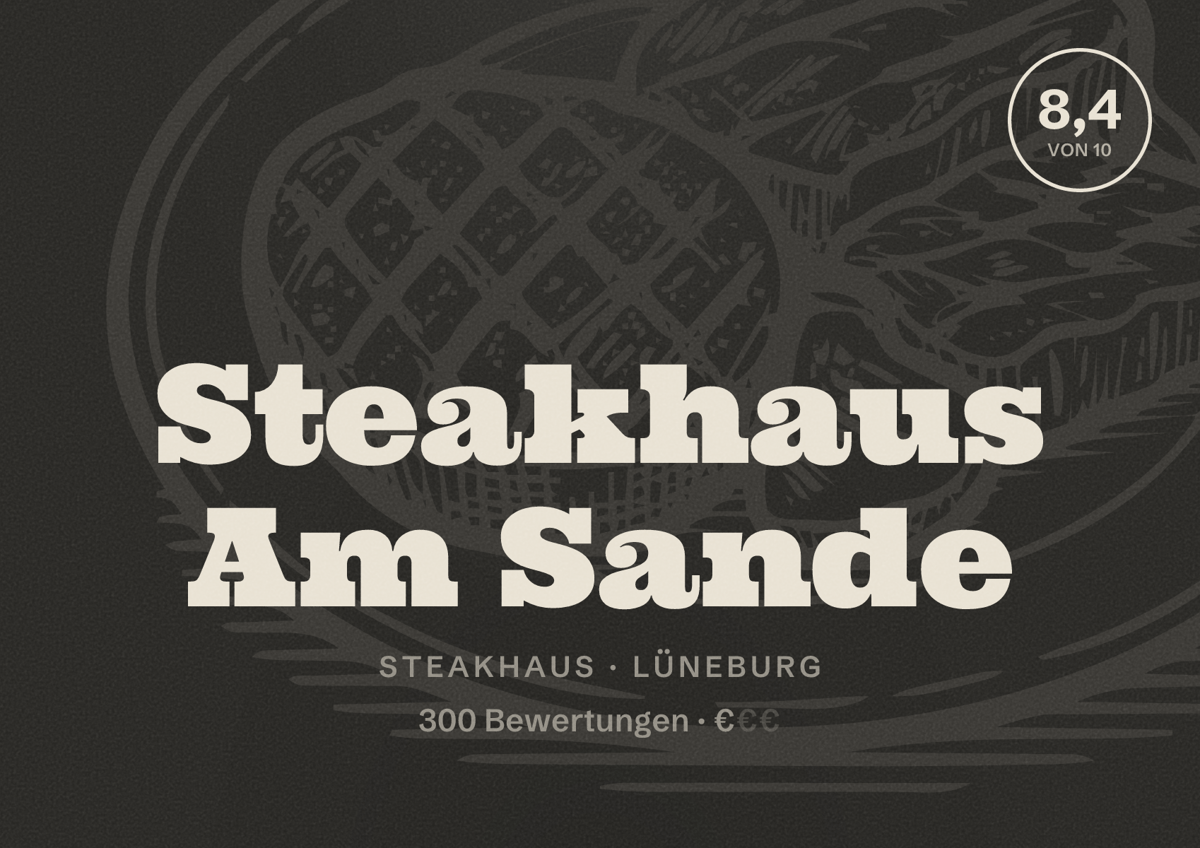 Illustriertes Poster von Steakhaus Am Sande, Steakhaus in Lüneburg: Bewertung 8,4 von 10 aus 300 Bewertungen, Preisniveau €