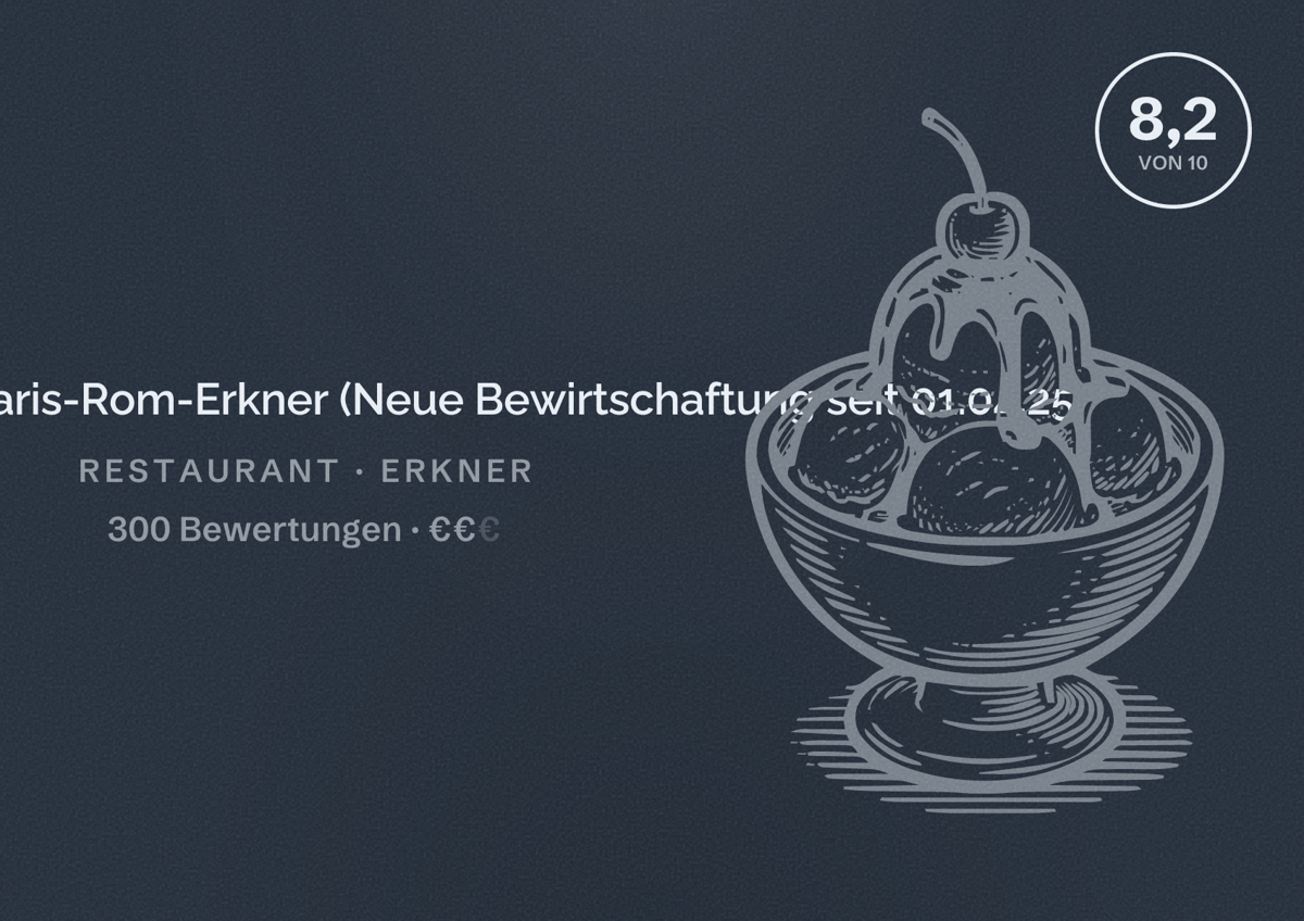 Illustriertes Poster von Steakhaus-Paris-Rom-Erkner (Neue Bewirtschaftung seit 01.04.25), Restaurant in Erkner: Bewertung 8,2 von 10 aus 300 Bewertungen, Preisniveau €€