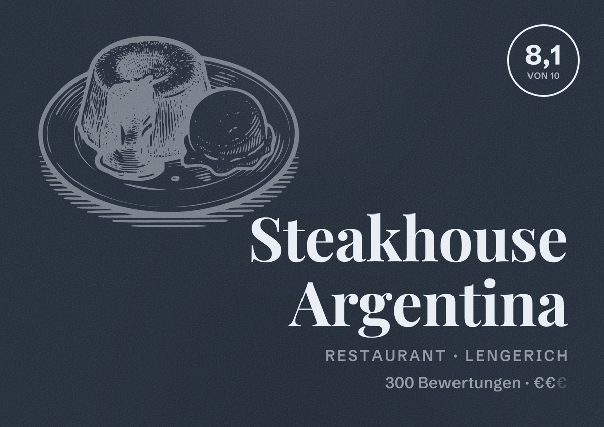 Illustriertes Poster von Steakhouse Argentina, Restaurant in Lengerich: Bewertung 8,1 von 10 aus 300 Bewertungen, Preisniveau €€