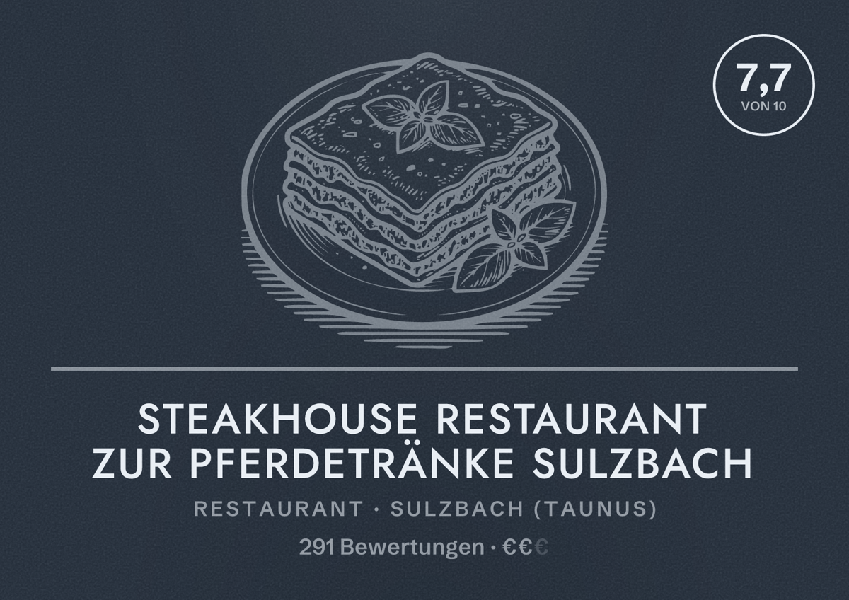 Illustriertes Poster von Steakhouse Restaurant Zur Pferdetränke Sulzbach, Restaurant in Sulzbach (Taunus): Bewertung 7,7 von 10 aus 291 Bewertungen, Preisniveau €€