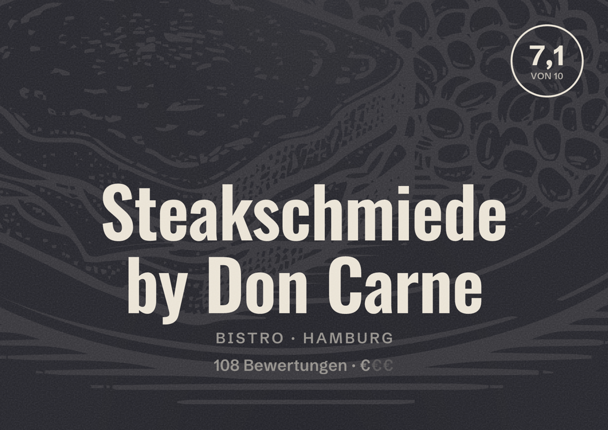 Illustriertes Poster von Steakschmiede by Don Carne, Bistro in Hamburg: Bewertung 7,1 von 10 aus 108 Bewertungen, Preisniveau €