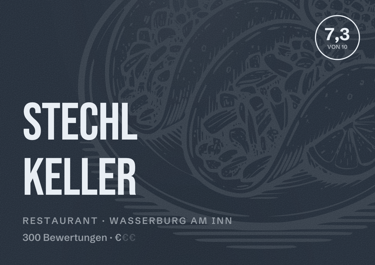 Illustriertes Poster von Stechl Keller, Restaurant in Wasserburg am Inn: Bewertung 7,3 von 10 aus 300 Bewertungen, Preisniveau €