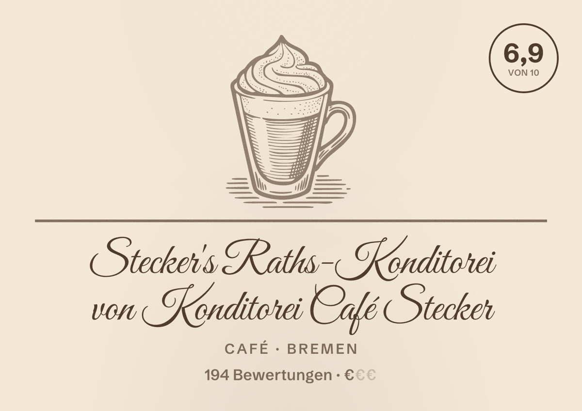 Illustriertes Poster von Stecker's Raths-Konditorei von Konditorei Café Stecker, Café in Bremen: Bewertung 6,9 von 10 aus 194 Bewertungen, Preisniveau €