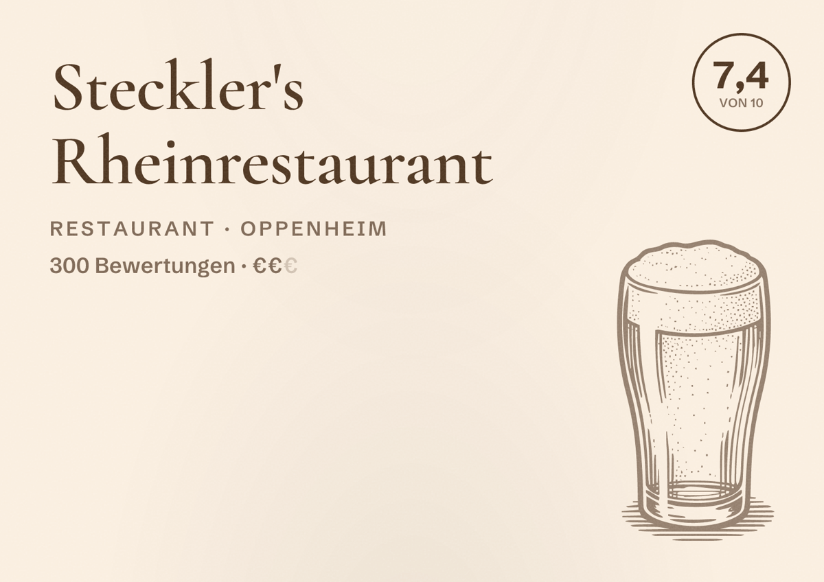 Illustriertes Poster von Steckler's Rheinrestaurant, Restaurant in Oppenheim: Bewertung 7,4 von 10 aus 300 Bewertungen, Preisniveau €€